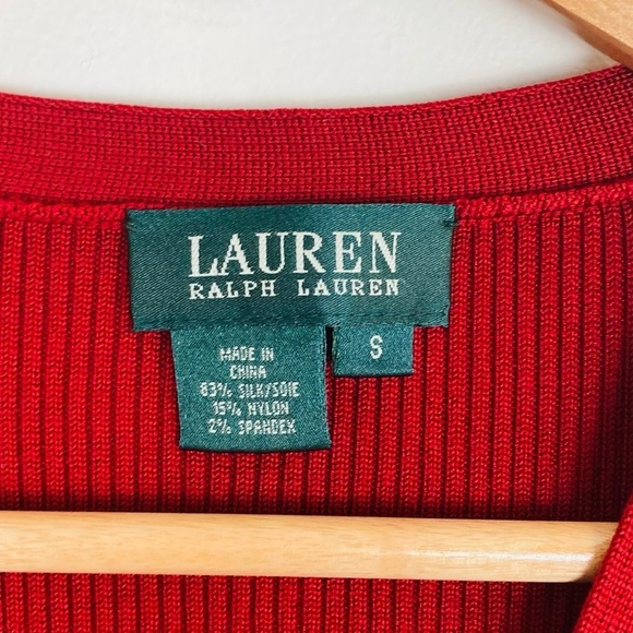 Lauren Ralph Lauren red silk button front ribbed sweater dress. Size S - Picture 2 of 3